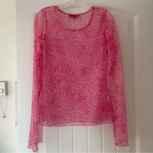 Betsey Johnson Pink Leopard Mesh Long Sleeve Shirt Size L